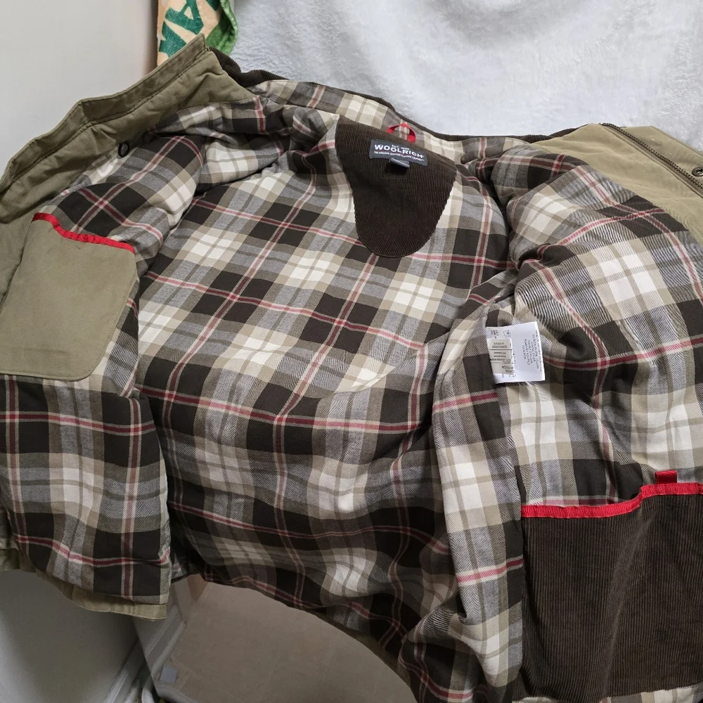 Woolrich Jacket Mens XL Dark Wheat Plaid Lined Canvas Barn Chore Field Coat 4411